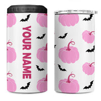 Personalized Halloween Iced Coffee 4 in 1 Can Cooler Tumbler Custom Name Pink Pumpkin - Wonder Print Shop