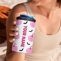 Personalized Halloween Iced Coffee 4 in 1 Can Cooler Tumbler Custom Name Pink Pumpkin - Wonder Print Shop