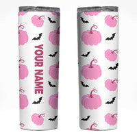 Personalized Halloween Iced Coffee Skinny Tumbler Custom Name Pink Pumpkin - Wonder Print Shop
