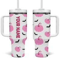 Personalized Halloween Iced Coffee Tumbler With Handle Custom Name Pink Pumpkin - Wonder Print Shop