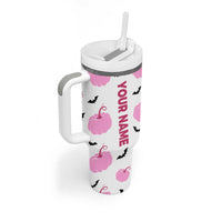 Personalized Halloween Iced Coffee Tumbler With Handle Custom Name Pink Pumpkin - Wonder Print Shop
