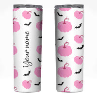 Personalized Halloween Iced Coffee Skinny Tumbler Custom Name Pink Pumpkin Cup - Wonder Print Shop