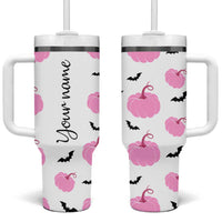 Personalized Halloween Iced Coffee Tumbler With Handle Custom Name Pink Pumpkin Cup - Wonder Print Shop