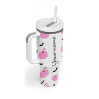 Personalized Halloween Iced Coffee Tumbler With Handle Custom Name Pink Pumpkin Cup - Wonder Print Shop