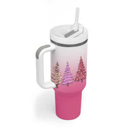 Pink Christmas Tumbler With Handle Xmas Trees Pinkmas Gift For Her - Wonder Print Shop
