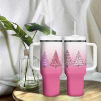 Pink Christmas Tumbler With Handle Xmas Trees Pinkmas Gift For Her - Wonder Print Shop