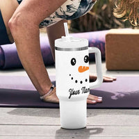 Personalized Christmas Tumbler With Handle Custom Name Xmas Gift Snowman Face Family Matching Set - Wonder Print Shop