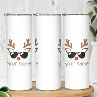 Personalized Christmas Skinny Tumbler Custom Name Xmas Gift For Kids Boys Family Matching Set Reindeer Face - Wonder Print Shop