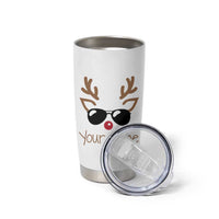 Personalized Christmas Tumbler Cup Custom Name Xmas Gift For Kids Boys Family Matching Set Reindeer Face - Wonder Print Shop