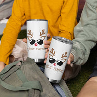Personalized Christmas Tumbler Cup Custom Name Xmas Gift For Kids Boys Family Matching Set Reindeer Face - Wonder Print Shop