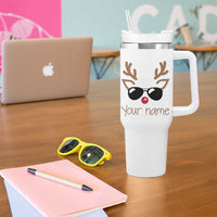 Personalized Christmas Tumbler With Handle Custom Name Xmas Gift For Kids Boys Family Matching Set Reindeer Face - Wonder Print Shop