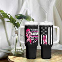 Funny Breast Cancer Tumbler With Handle Pink Ribbon American Flag Fighting Cancer Still Sexy