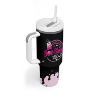 Cute Ghost Halloween Breast Cancer Awareness Tumbler With Handle Breast Cancer Is Boo Sheet - Wonder Print Shop
