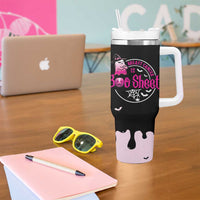 Cute Ghost Halloween Breast Cancer Awareness Tumbler With Handle Breast Cancer Is Boo Sheet - Wonder Print Shop