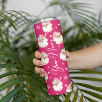 Personalized Christmas Skinny Tumbler Custom Name Pink Santa Claus Retro Xmas Gifts - Wonder Print Shop