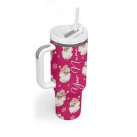 Personalized Christmas Tumbler With Handle Custom Name Pink Santa Claus Retro Xmas Gifts - Wonder Print Shop