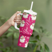 Personalized Christmas Tumbler With Handle Custom Name Pink Santa Claus Retro Xmas Gifts - Wonder Print Shop