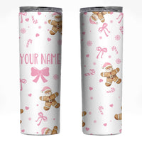 Personalized Christmas Skinny Tumbler Custom Name Coquette Pink Bow Gingerbread Man - Wonder Print Shop