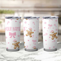 Personalized Christmas Tumbler Cup Custom Name Coquette Pink Bow Gingerbread Man - Wonder Print Shop
