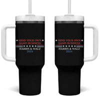 Harris Walz 2024 Tumbler With Handle Mind Your Own Damn Business American Flag - Wonder Print Shop