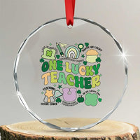 Teachers St Patrick's Day Crystal Glass Ornament One Lucky Teacher Retro Groovy TS02