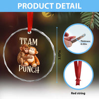 Team Punch Cute Baby Monkey Hugging Plush Toy Graphic Crystal Glass Ornament
