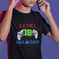 Gamer Birthday T Shirt Day Of Birth Level 18 Unlocked Video Game - Wonder Print Shop