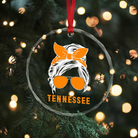 Tennessee Fan Crystal Glass Ornament Volunteers College Football Lover Game Day Messy Bun - Wonder Print Shop