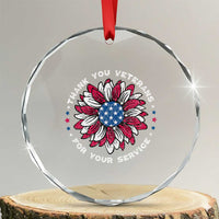 Thank You Veterans Crystal Glass Ornament American Flag Sunflower Military Tribute TS02