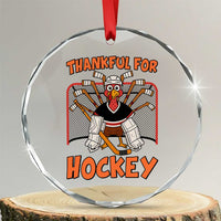 Thankful For Hockey Crystal Glass Ornament Funny Turkey Ice Hockey Player Gift - Wonder Print Shop