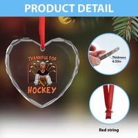 Thankful For Hockey Heart Crystal Glass Ornament Funny Turkey Ice Hockey Player Gift - Wonder Print Shop