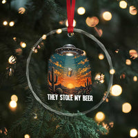 They Stole My Beer Crystal Glass Ornament Funny UFO Abducting Beer Mug Vintage Western Gift