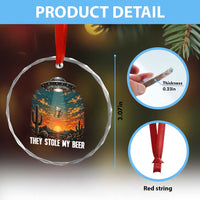 They Stole My Beer Crystal Glass Ornament Funny UFO Abducting Beer Mug Vintage Western Gift