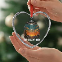 They Stole My Beer Heart Crystal Glass Ornament Funny UFO Abducting Beer Mug Vintage Western Gift