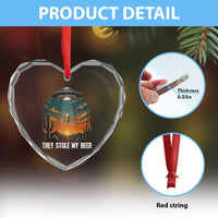 They Stole My Beer Heart Crystal Glass Ornament Funny UFO Abducting Beer Mug Vintage Western Gift