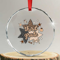 Third Grade Leopard Checkered Star Coquette Crystal Glass Ornament Cute 3rd Grade Girl Back to School Gift