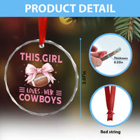 This Girl Loves Her Cowboys Crystal Glass Ornament Pink Bow Football Fan Gift - Wonder Print Shop