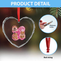 Three Hamsters Retro Graphic Heart Crystal Glass Ornament Small Pet Lover Gift Idea