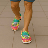 Tie-Dye Skeleton Surfing Lithuania Clogs Shoes It’s 5 O’Clock Somewhere - Wonder Print Shop