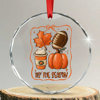Tis The Season Fall Thanksgiving Crystal Glass Ornament Retro Coquette Bow American Football Pumpkin - Wonder Print Shop