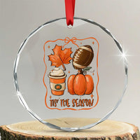 Tis The Season Fall Thanksgiving Crystal Glass Ornament Retro Coquette Bow American Football Pumpkin TS11