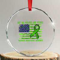 Traumatic Brain Injury Awareness Crystal Glass Ornament Not All Wounds Are Visible TBI Warrior American Flag TS02