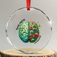 Traumatic Brain Injury Awareness Crystal Glass Ornament TBI Warrior Green Floral Brain TS02
