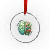 Traumatic Brain Injury Awareness Crystal Glass Ornament TBI Warrior Green Floral Brain - Wonder Print Shop