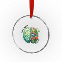 Traumatic Brain Injury Awareness Crystal Glass Ornament TBI Warrior Green Floral Brain TS02