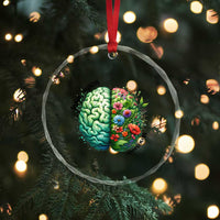 Traumatic Brain Injury Awareness Crystal Glass Ornament TBI Warrior Green Floral Brain TS02