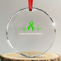 Traumatic Brain Injury Awareness Crystal Glass Ornament TBI Warrior Heartbeat Green Ribbon - Wonder Print Shop