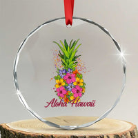 Tropical Floral Pineapple Aloha Hawaii Crystal Glass Ornament Hawaiian Island Vacation Graphic