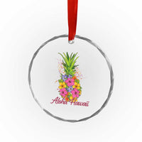 Tropical Floral Pineapple Aloha Hawaii Crystal Glass Ornament Hawaiian Island Vacation Graphic