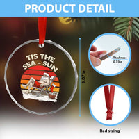 Tropical Xmas Crystal Glass Ornament Tis The Sea Sun Santa At The Beach TS09